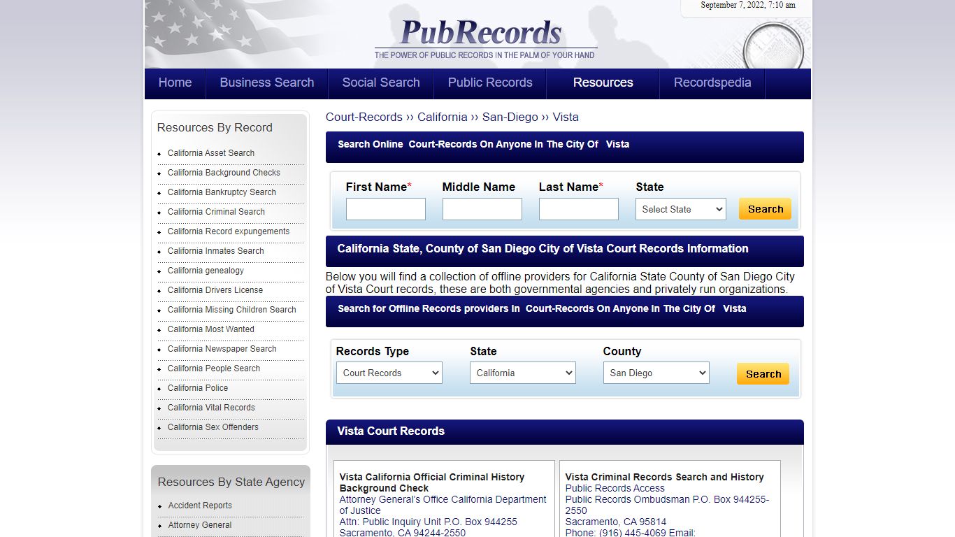 Vista, San Diego County, California Court Records - Pubrecords.com