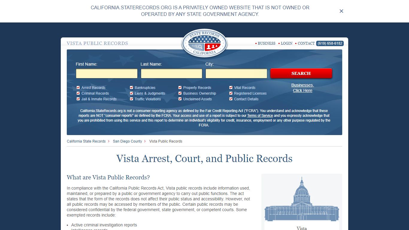 Vista Arrest and Public Records | California.StateRecords.org